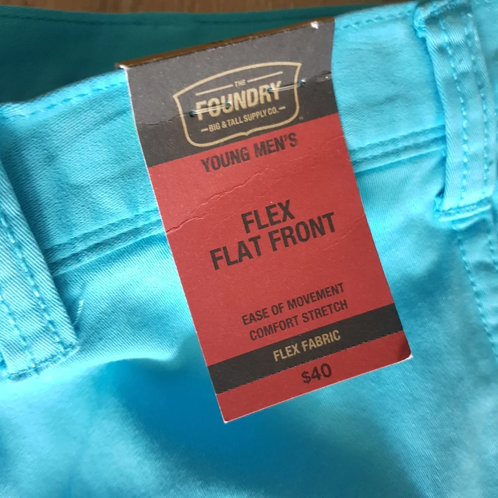 The Foundry Flex Flat Front Shorts blue 46 Waist 8 inch inseam chino golf resort_3